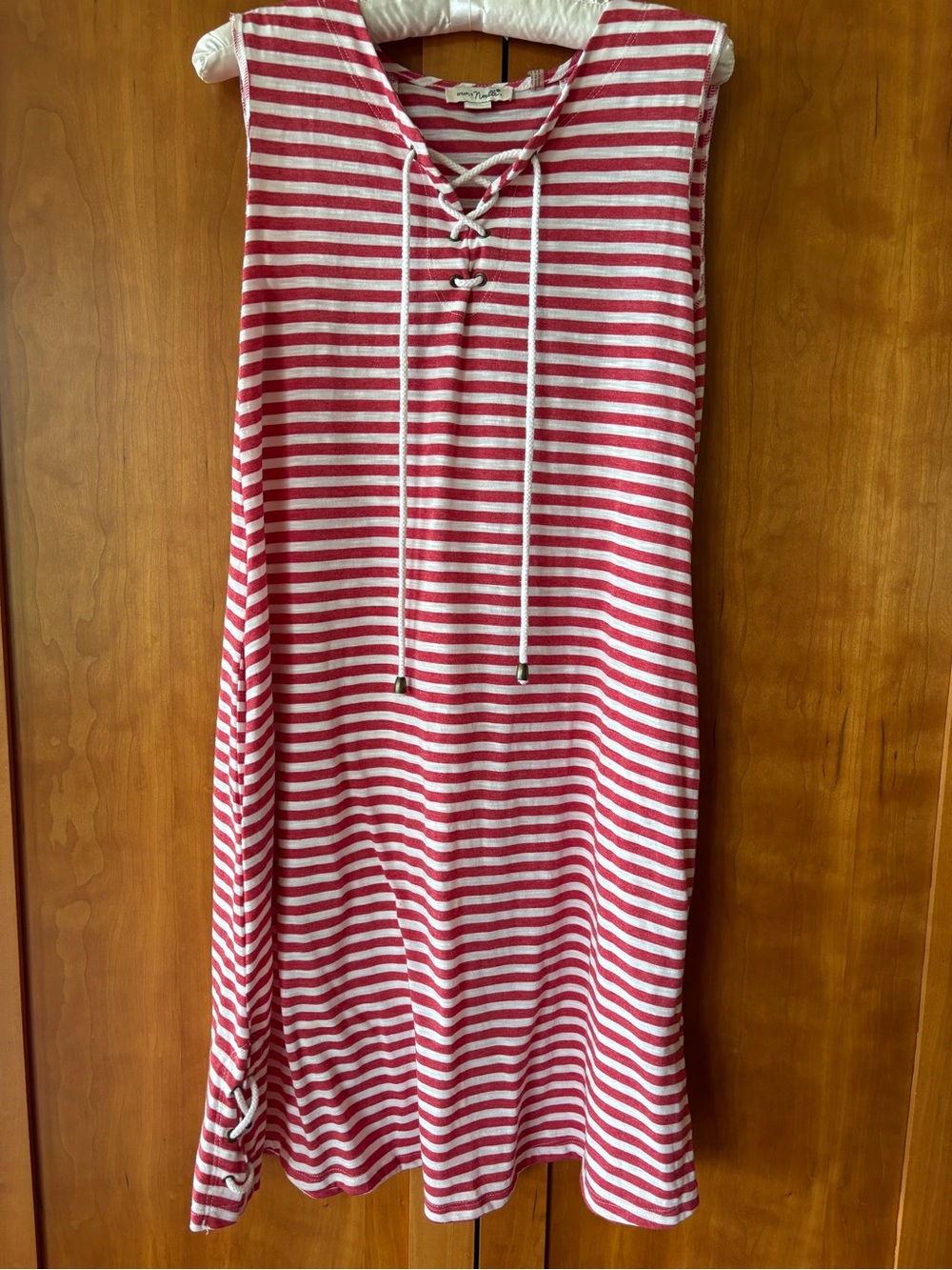 Simply Noelle Red & White Striped Lace-Up A-Line Skirt Dress Nautical Look